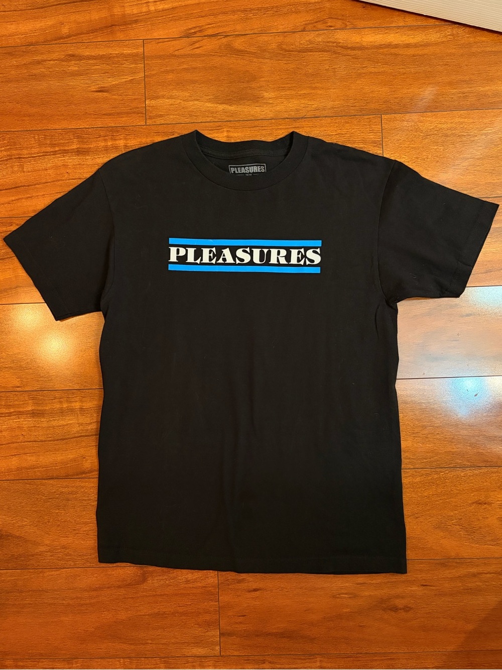 Pleasures Men’s Black Logo Tee with Blue Details